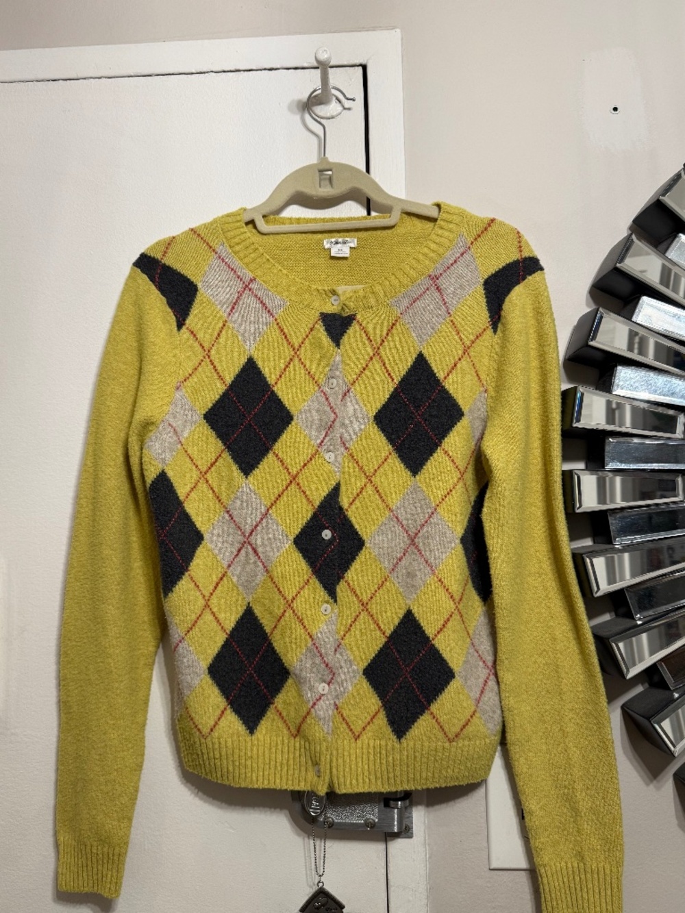 Argyle Yellow Cardigan from Urban Outfitters Size M